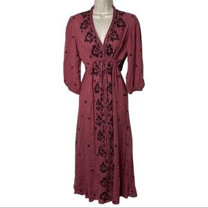 Free People fable embroidered midi dress raspberry pink size XS